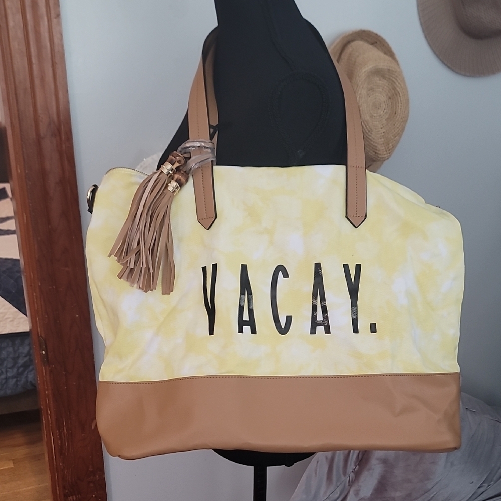 Yellow and Tan Women's Travel Bag